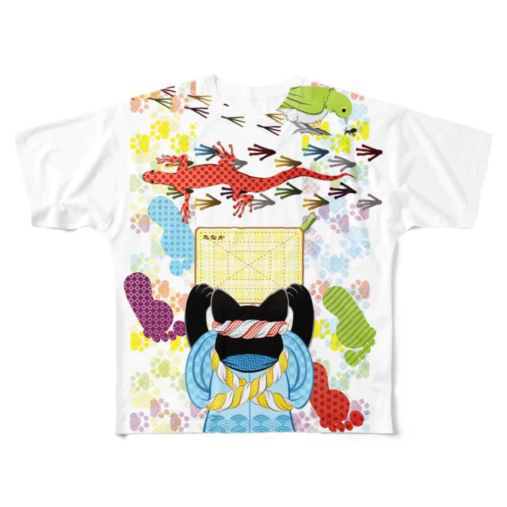 ねことりむし★CAT BIRD INSECTの雑巾がけと足跡（リメイク） All-Over Print T-Shirt