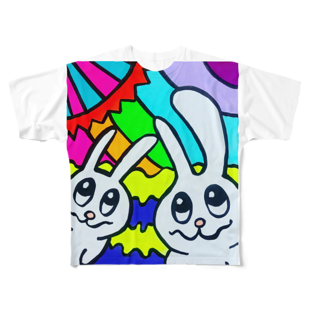 kura_shop🌈の虹うさぎカップル🌈🐇 All-Over Print T-Shirt