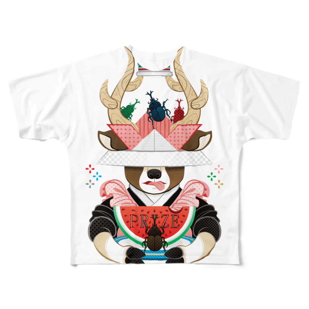 ねことりむし★CAT BIRD INSECTのカブトムシと西瓜（リメイク） All-Over Print T-Shirt