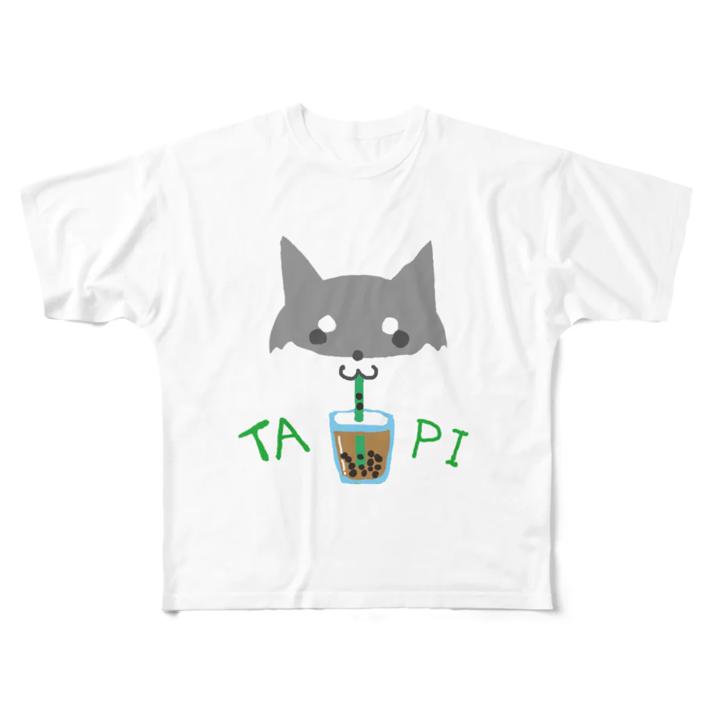 あずき母のタピ柴さん（黒柴） フルグラフィックTシャツ