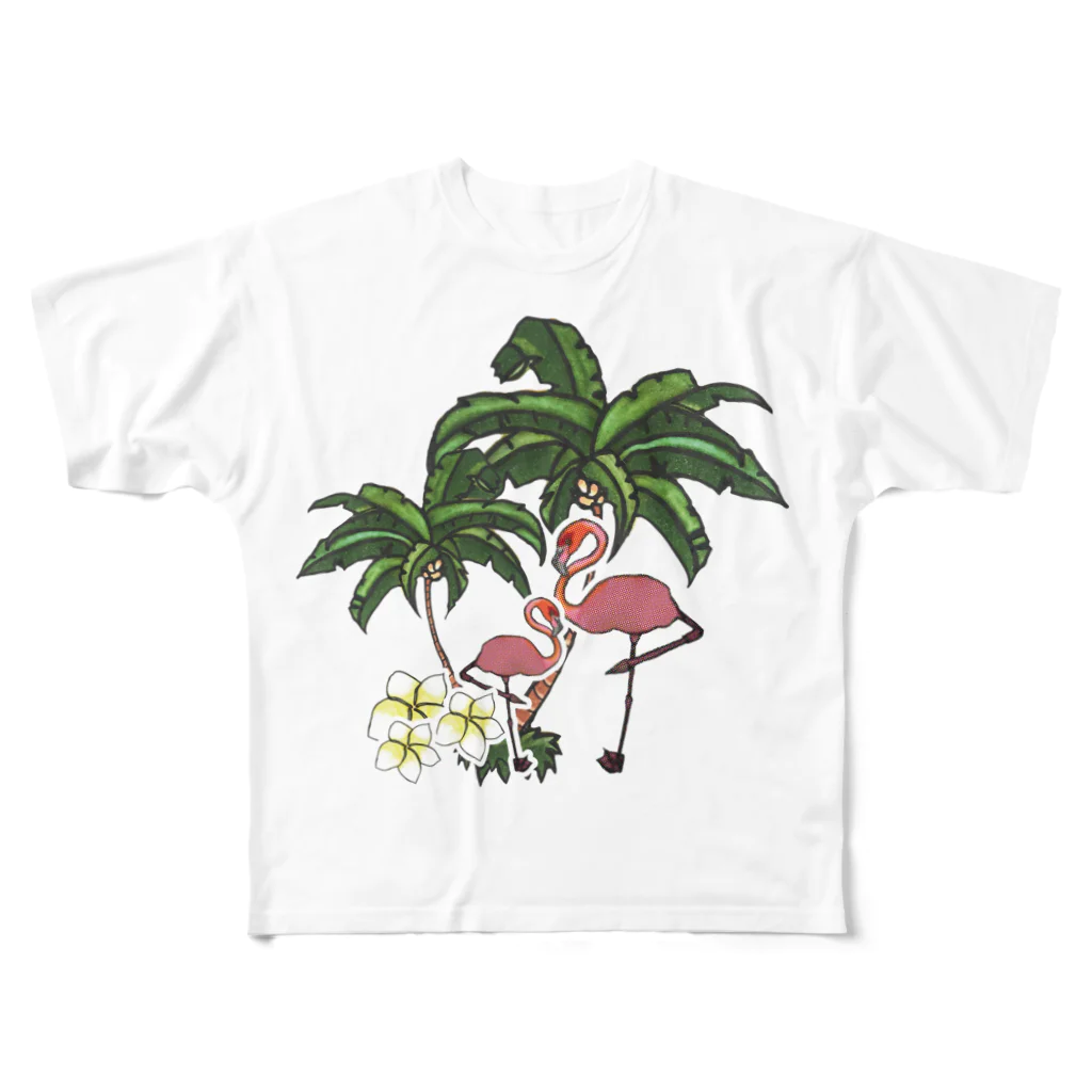 ぺちぺち工房 Pechi Pechi Atelierの南国ふらみんご All-Over Print T-Shirt