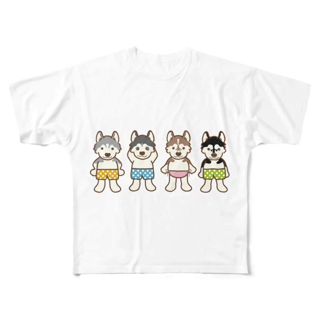  HUS×HUSのおパンツハスキー フルグラフィックTシャツ