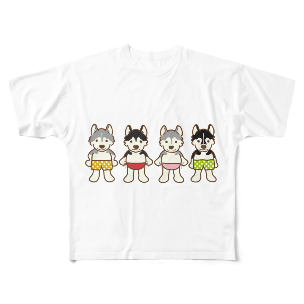  HUS×HUSのおパンツハスキー3 フルグラフィックTシャツ