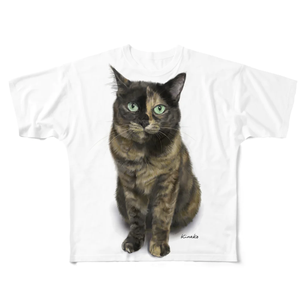 kinako-japanのサビ猫のキューちゃん　背景白 All-Over Print T-Shirt