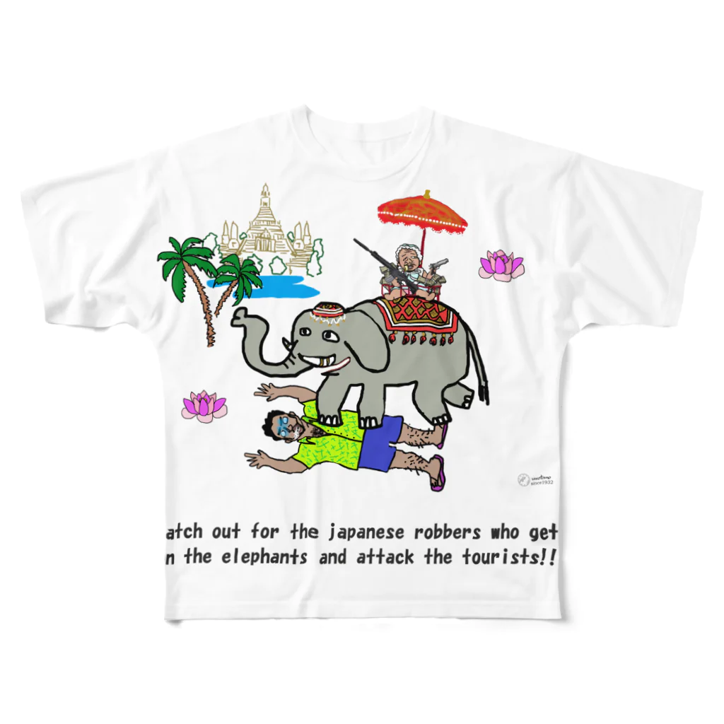 uwotomoの【THAILAND】象に乗った強盗 フルグラフィックTシャツ