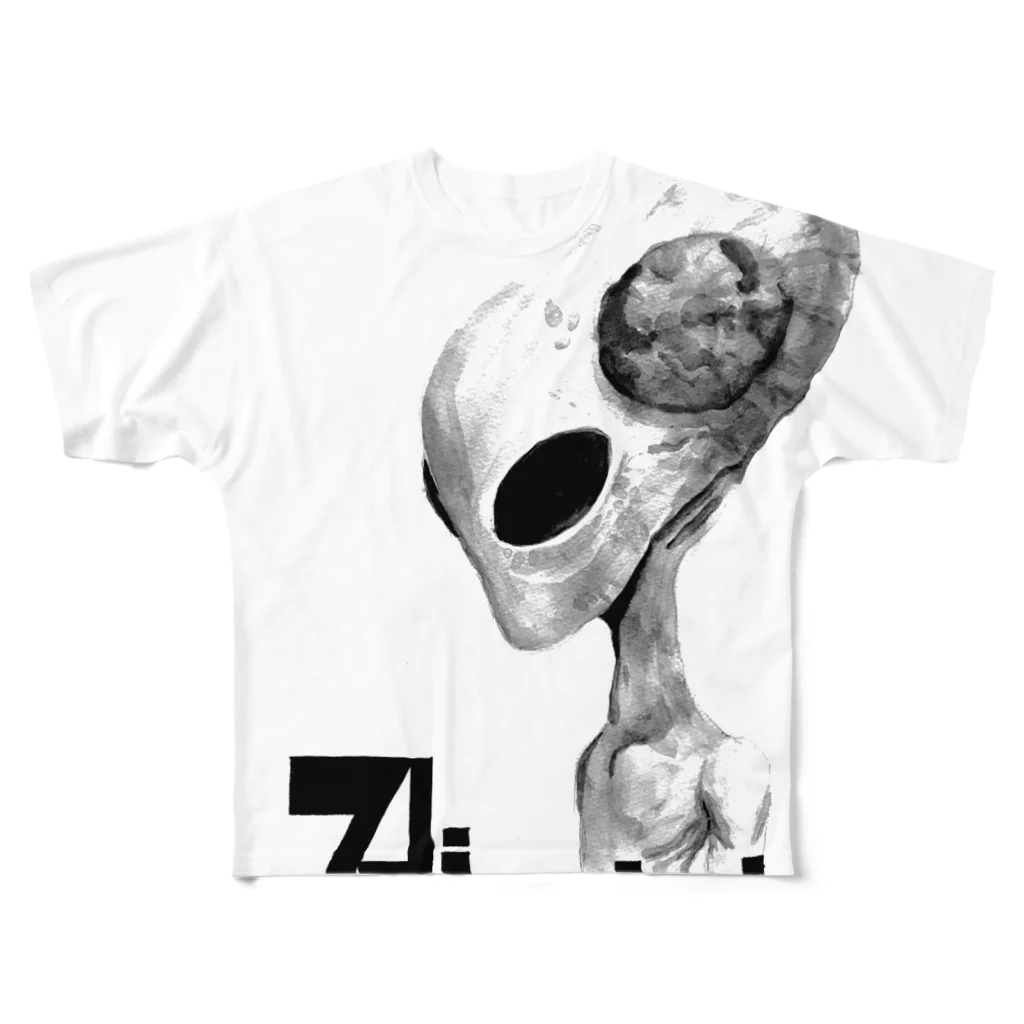 7dimensionsのmonochrome alien フルグラフィックTシャツ