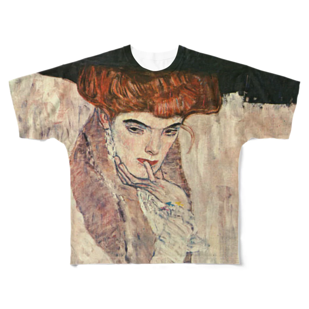 Art Baseのグスタフ・クリムト / 1910 / The Black Feather Hat / Gustav Klimt フルグラフィックTシャツ