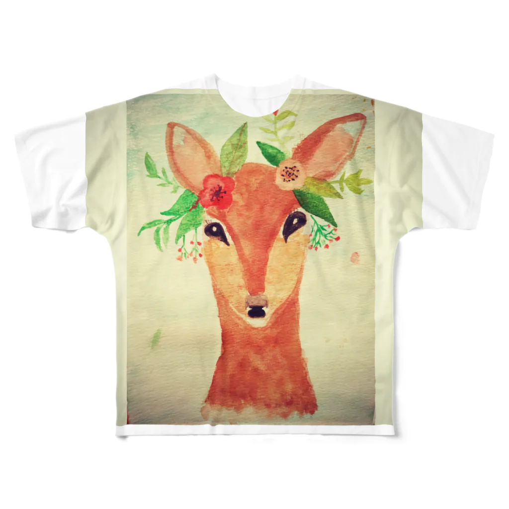 The Art FatherのGazelle watercolor painting design. フルグラフィックTシャツ