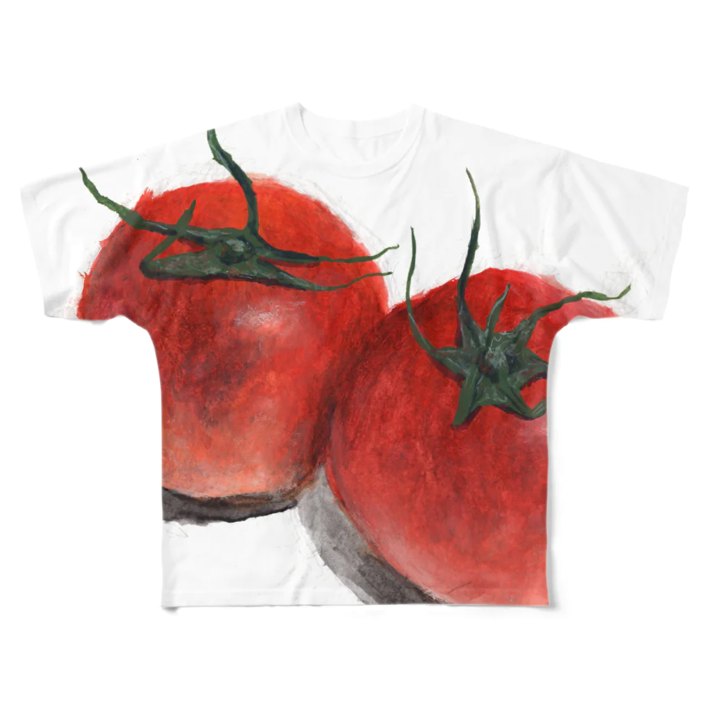 techonの手描きトマト２つ フルグラフィックTシャツ