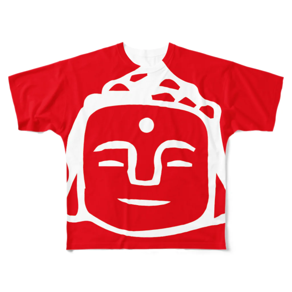 鹿と仏 SHIKA TO HOTOKEのred daibutsu 紅白大仏 フルグラフィックTシャツ