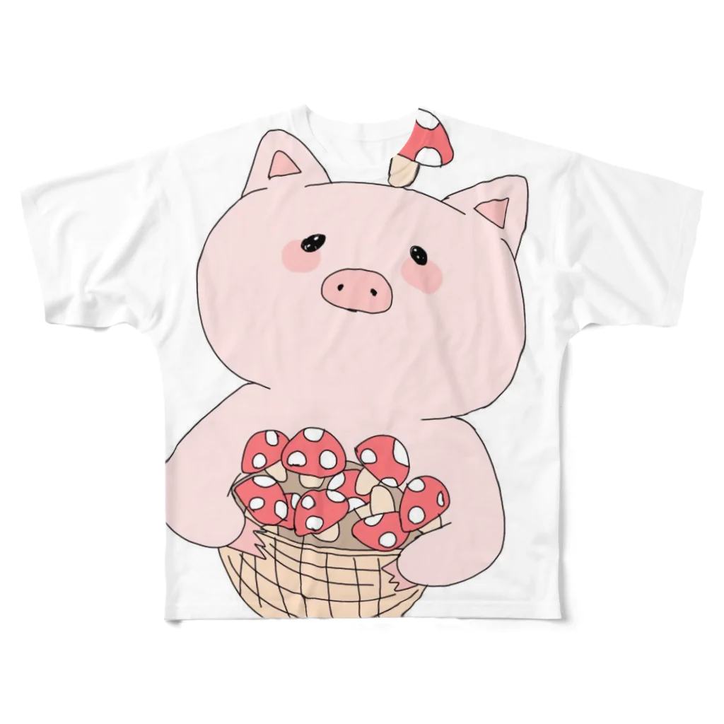 あいるーしょっぷのきのこ狩り豚ちゃん フルグラフィックTシャツ