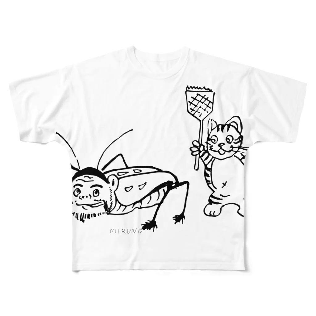 MIRUNOの「ねこおじさん、Gなう」 フルグラフィックTシャツ