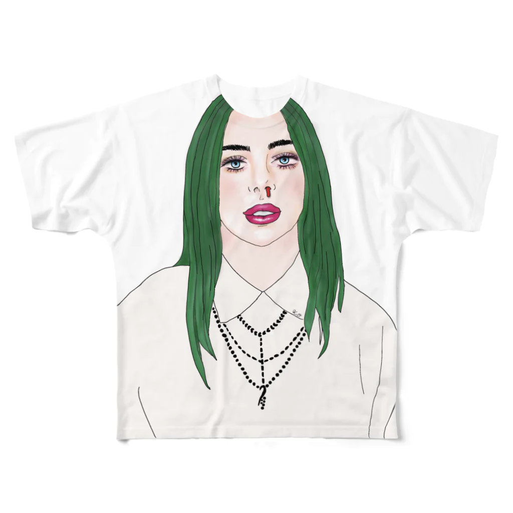 Girl_To_LadyのGreen Hair Girl フルグラフィックTシャツ