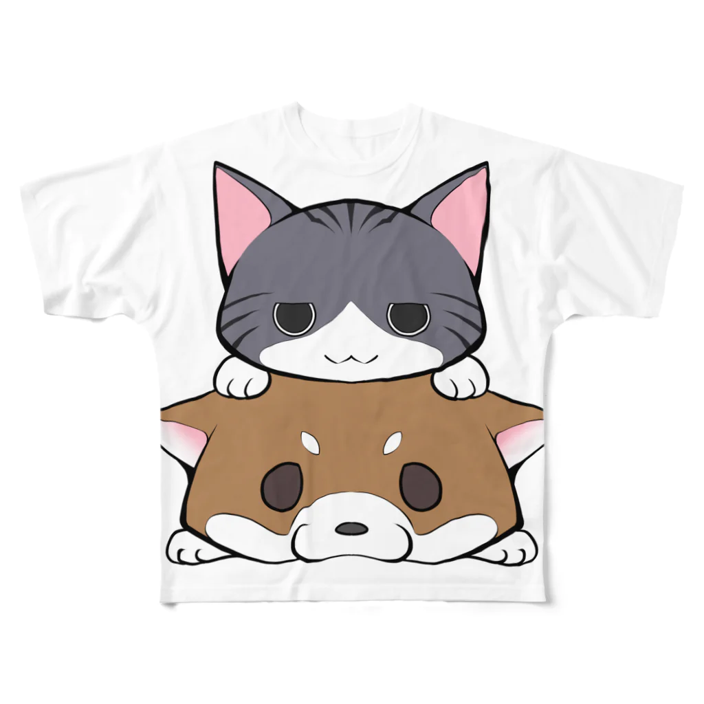 スナネコシンドバッド SUZURIキャラバンのしばねこ（胡麻柴） フルグラフィックTシャツ