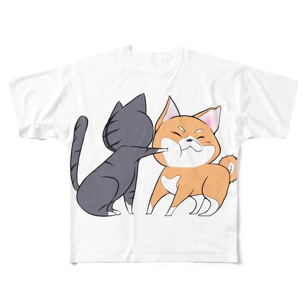 スナネコシンドバッド SUZURIキャラバンのしばねこネコパンチ フルグラフィックTシャツ