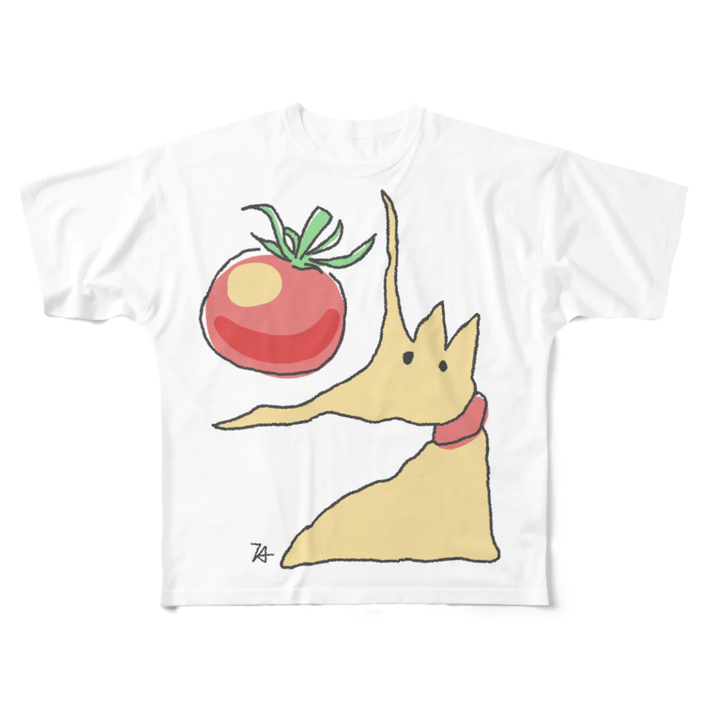 はねじのスズリだよのトマトを食べる犬 All-Over Print T-Shirt