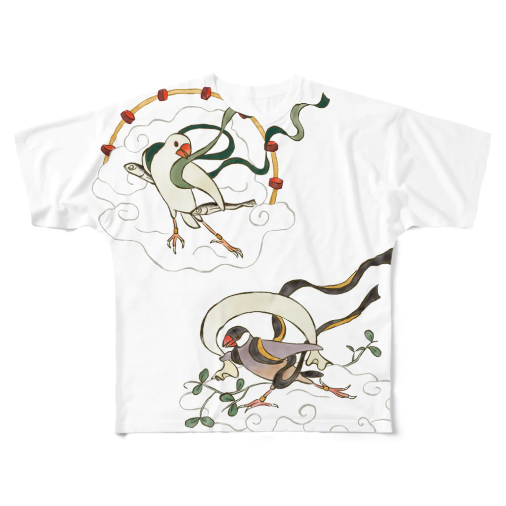 もしもしこちら文鳥の文鳥風神雷神 All-Over Print T-Shirt