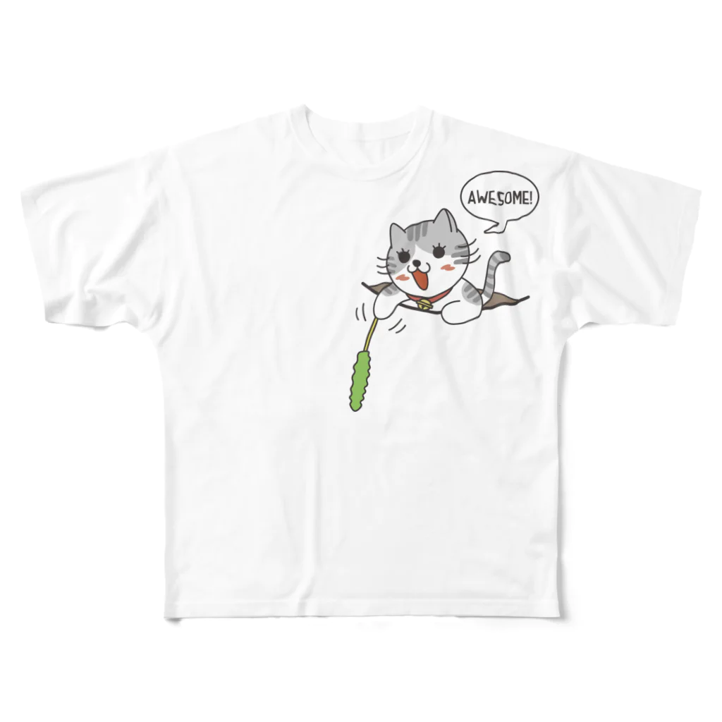 楽猫楽描しげ屋のポッケから猫じゃらし フルグラフィックTシャツ