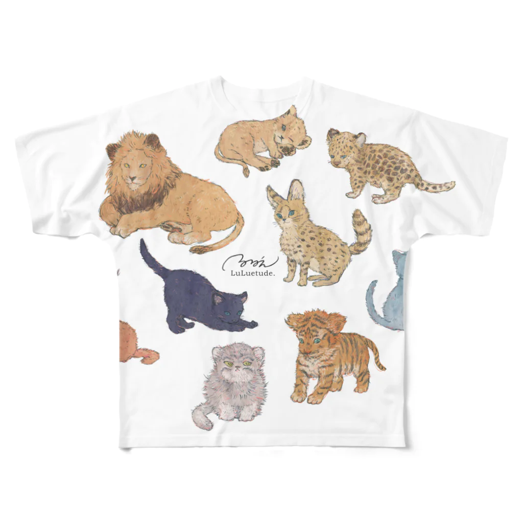 ルルエチュードのネコカ集合 フルグラフィックTシャツ
