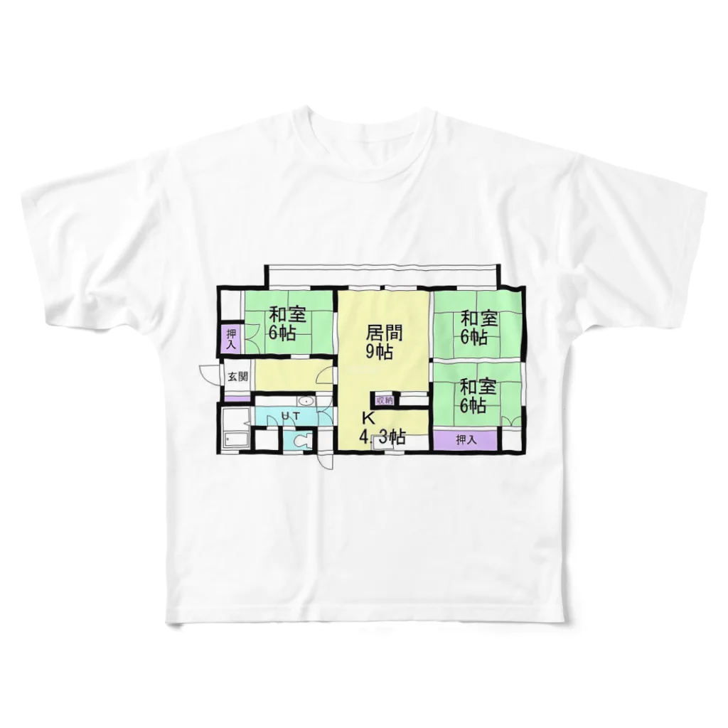 mizのmadoriシリーズ平屋建 フルグラフィックTシャツ
