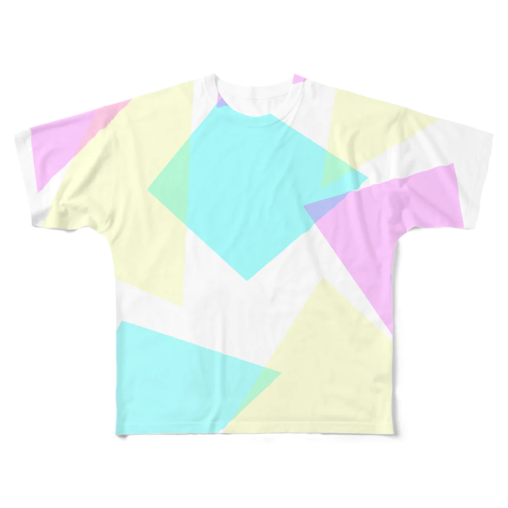 ラクガキやさんのbule yellow pink フルグラフィックTシャツ