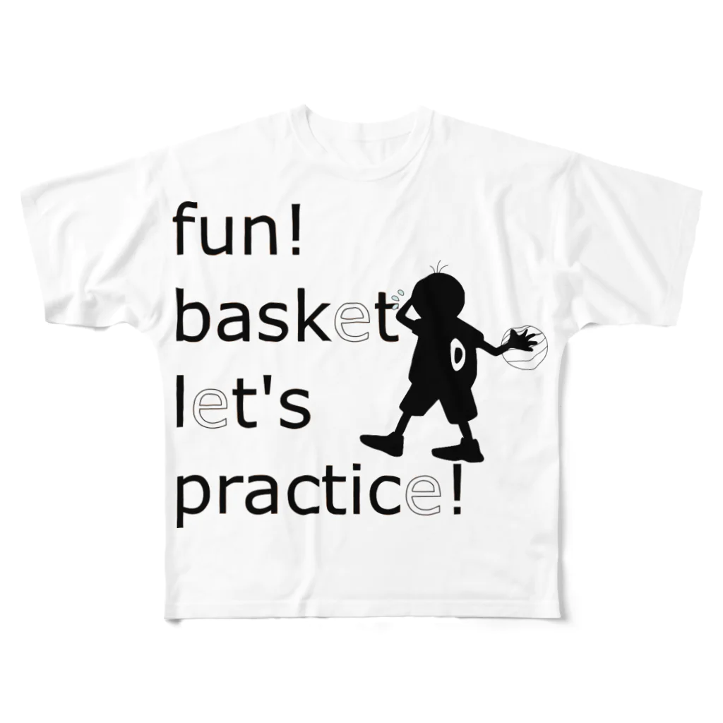 fish-yaのFun! Basket Black フルグラフィックTシャツ