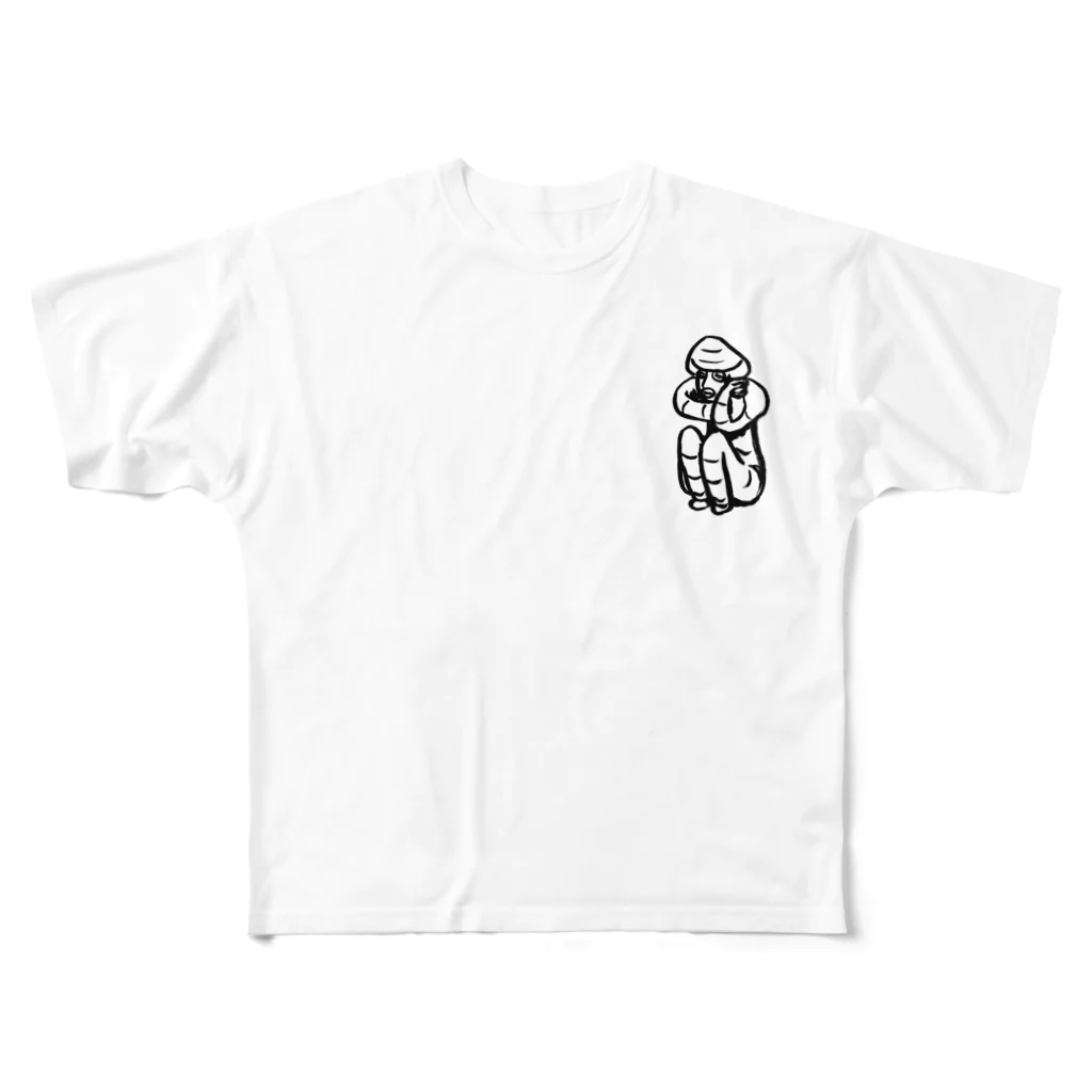 工房ＨＡＮＺＯＵの前面(片面)プリント　しゃがむ土偶くん　＃土偶シリーズ フルグラフィックTシャツ