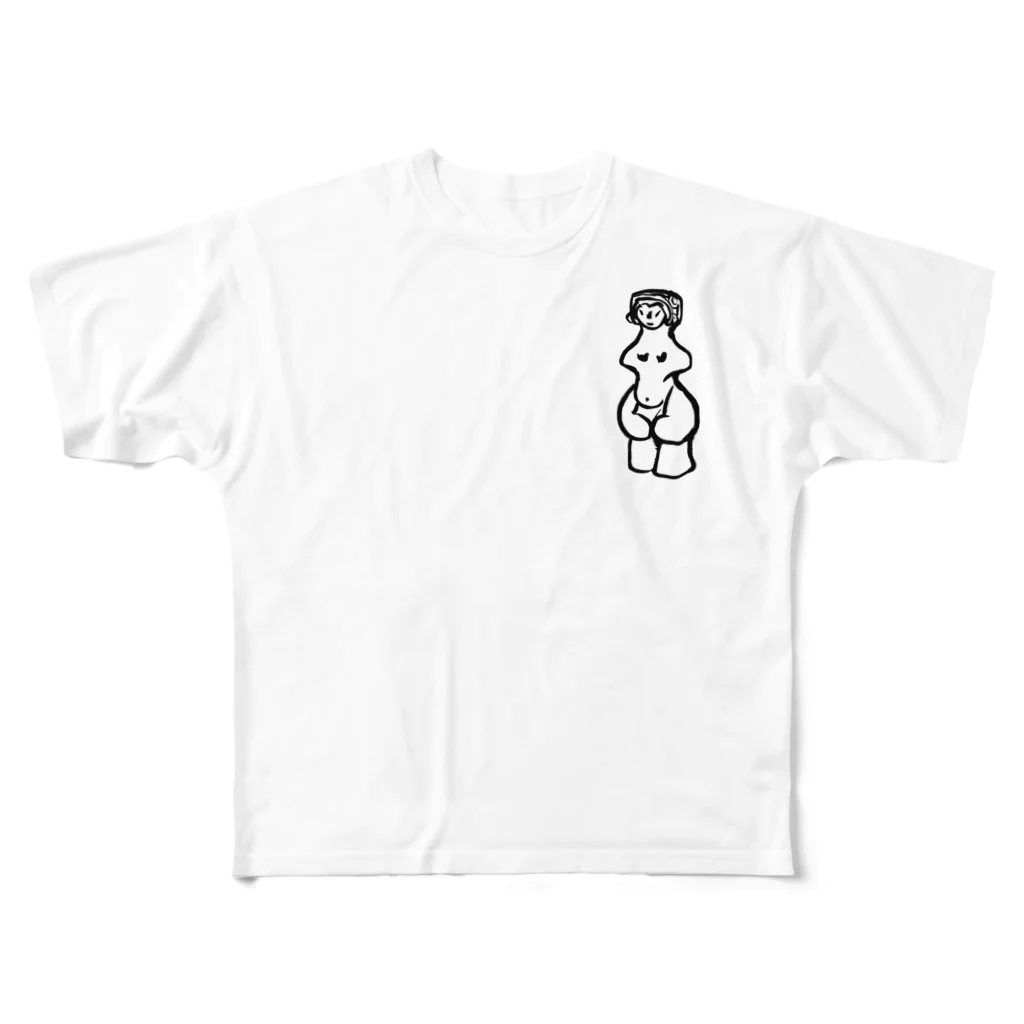 工房ＨＡＮＺＯＵの前面(片面)プリント　縄文のビーナスさん　土偶シリーズ All-Over Print T-Shirt