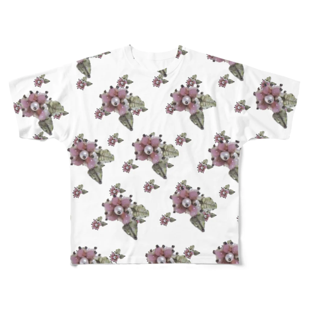 カラフルマルシェのベネチアンガラスの小花柄　ピンク フルグラフィックTシャツ
