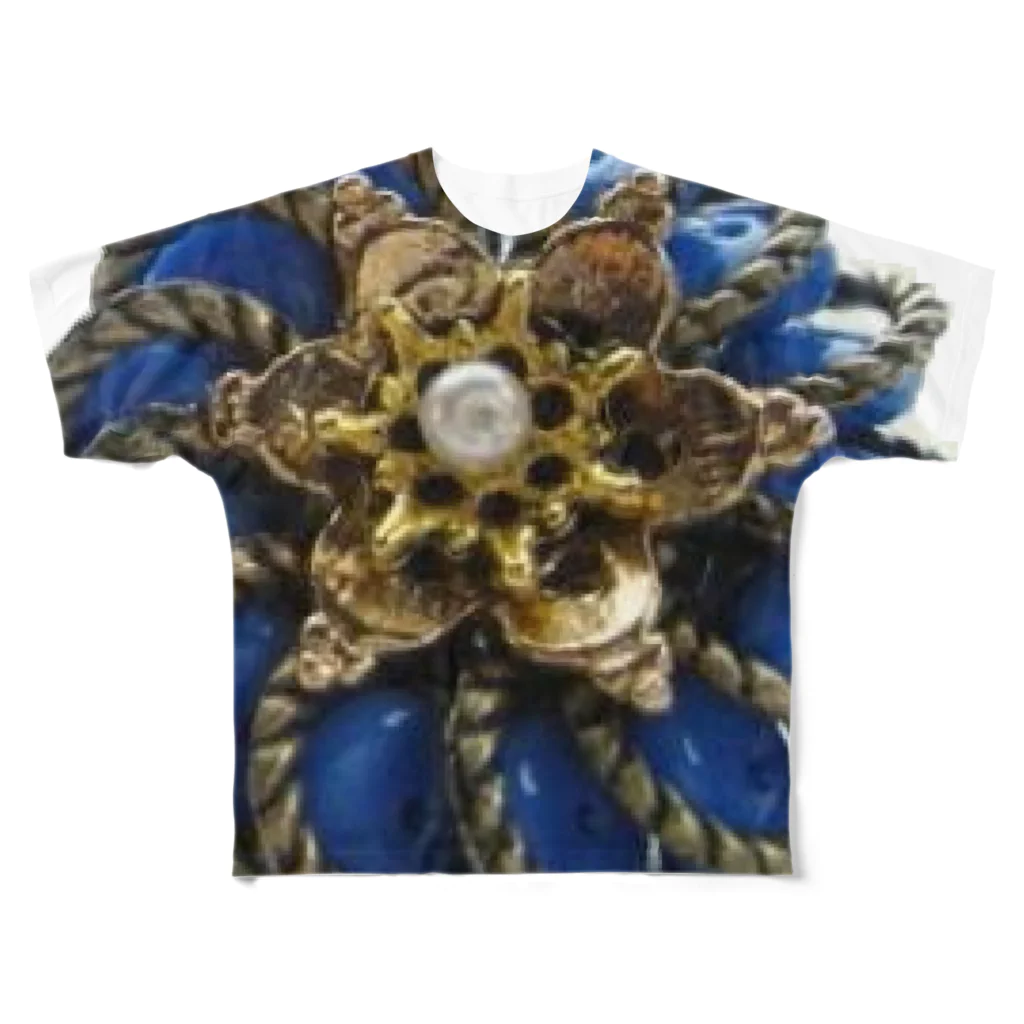 カラフルマルシェの青いガラスビーズのブローチ フルグラフィックTシャツ
