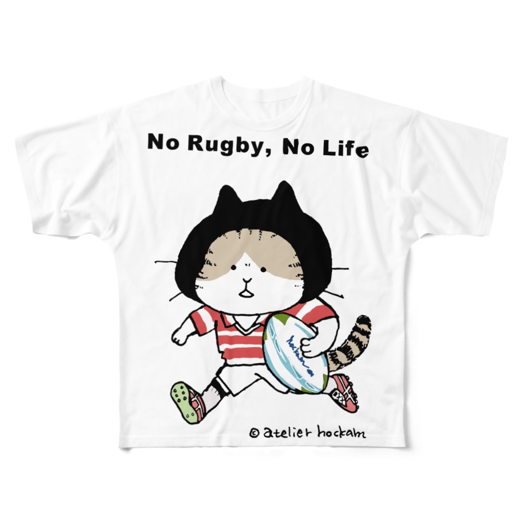 ほっかむねこ屋（アトリエほっかむ）のラグビーねこ All-Over Print T-Shirt