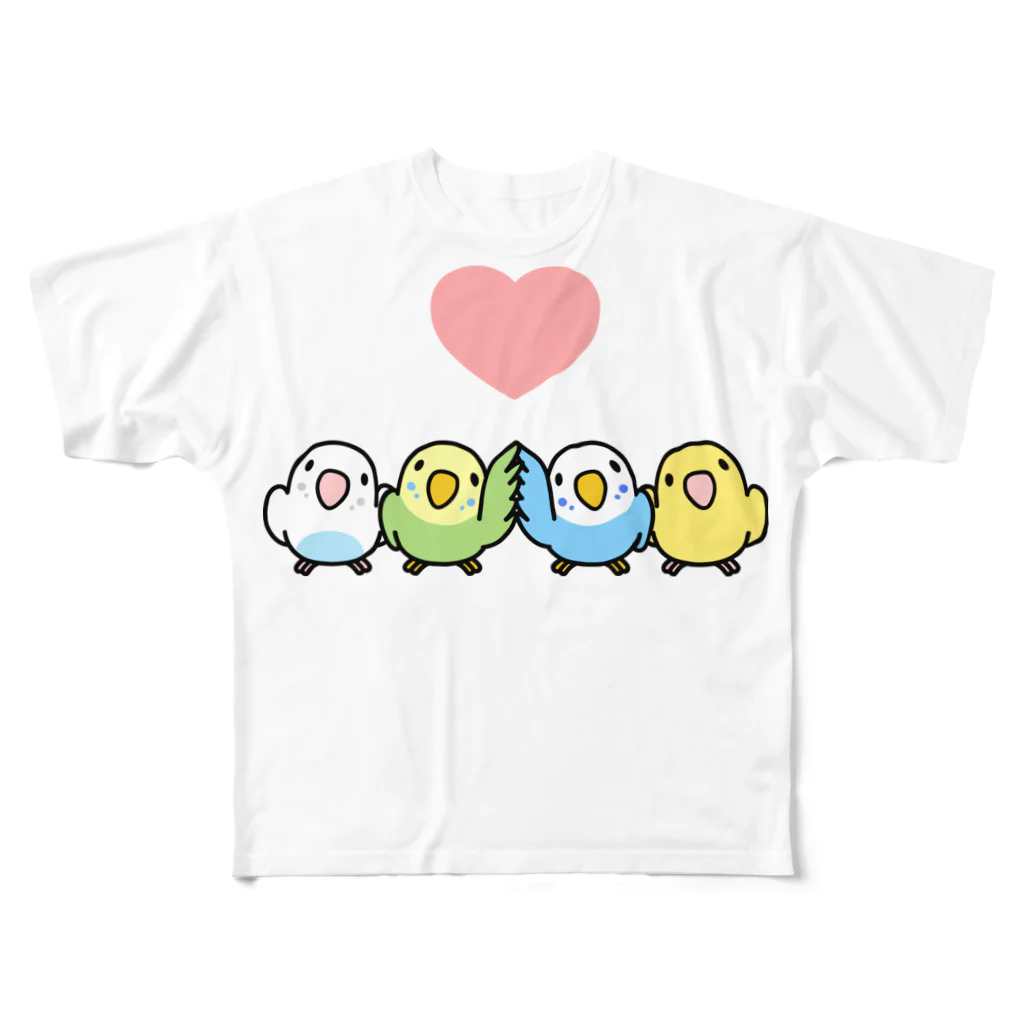 まめるりはことりのハイタッチなかよしセキセイインコ【まめるりはことり】 All-Over Print T-Shirt