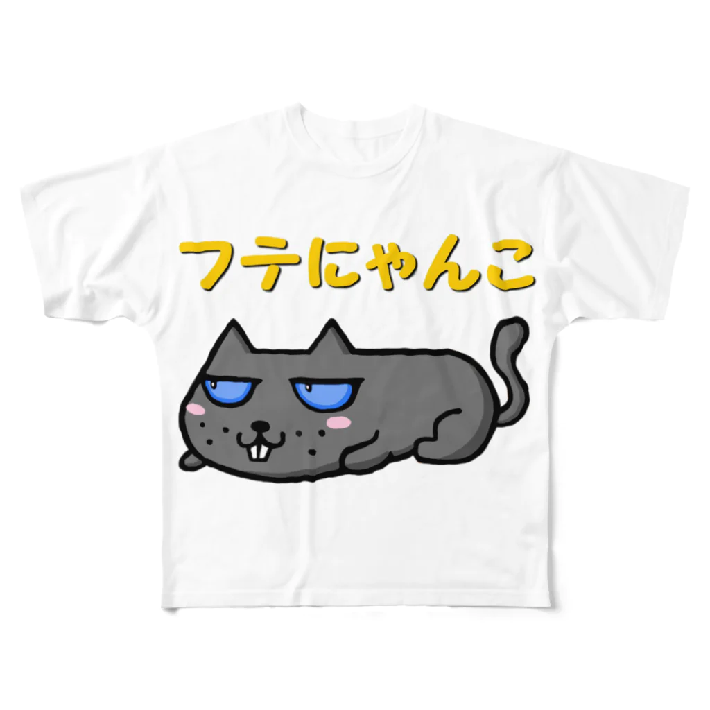 SEA's SHOPのふてニャンコ グレーA フルグラフィックTシャツ