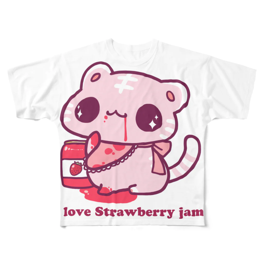 影屋のI love Strawberry jam. フルグラフィックTシャツ