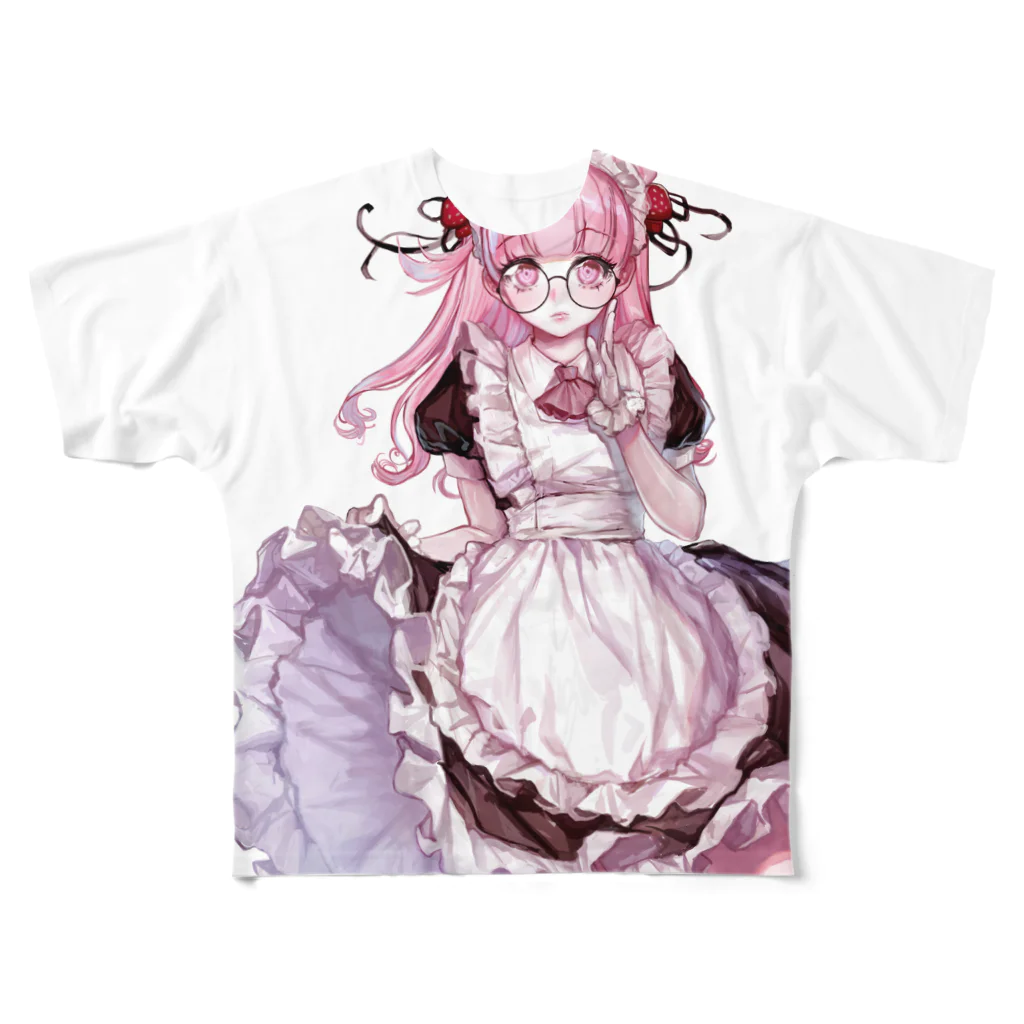 女の子の絵しょっぷの丸メガネメイドちゃん All-Over Print T-Shirt