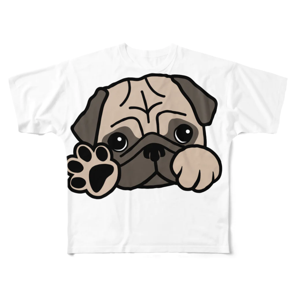 パグ PUG ぱぐ  OHMAI GALLERYのPUG-ぱぐ-パグ-パーグーTシャツ フルグラフィックTシャツ