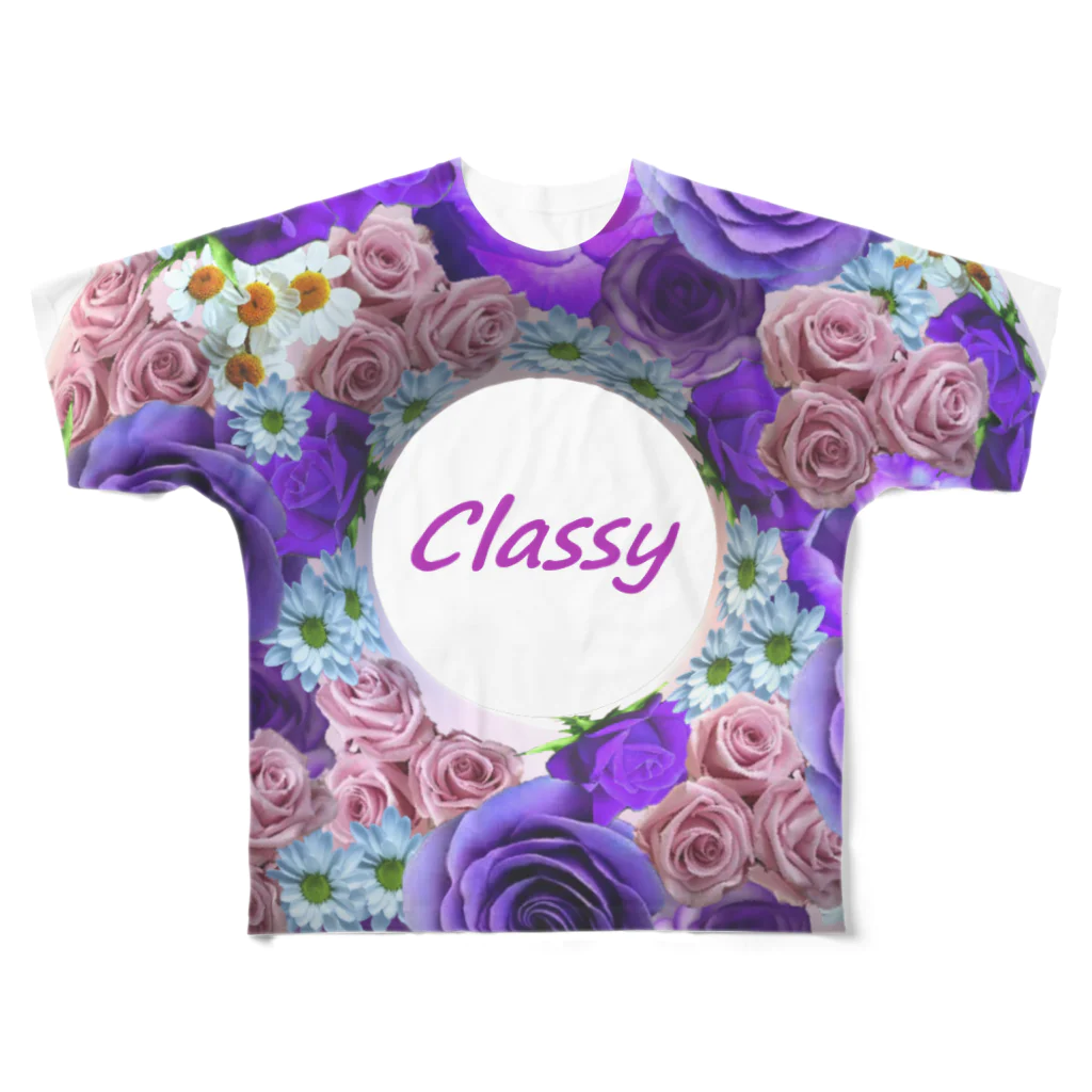 カラフルマルシェの薔薇のリース　パープル　 Classy フルグラフィックTシャツ