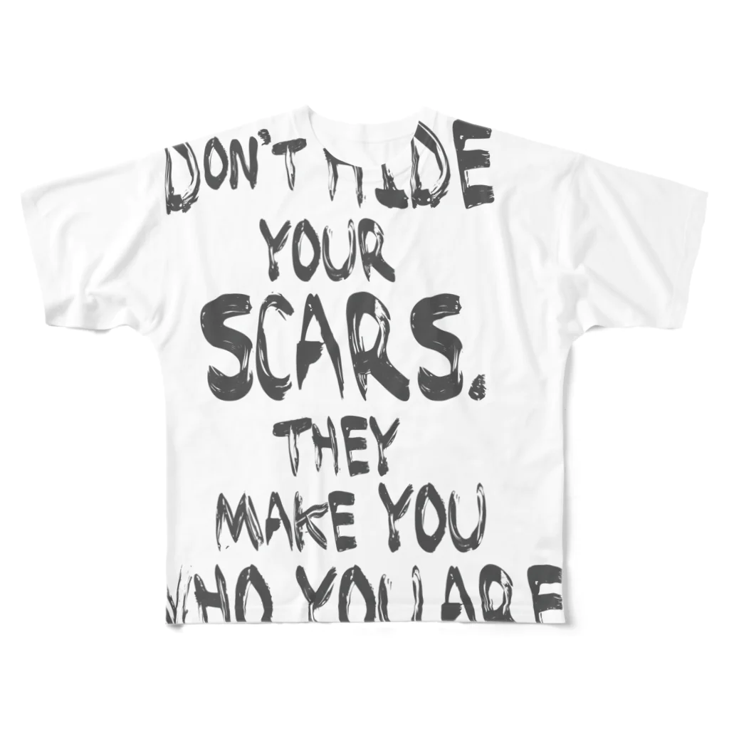 SCARSのDon't hide your scars! フルグラフィックTシャツ