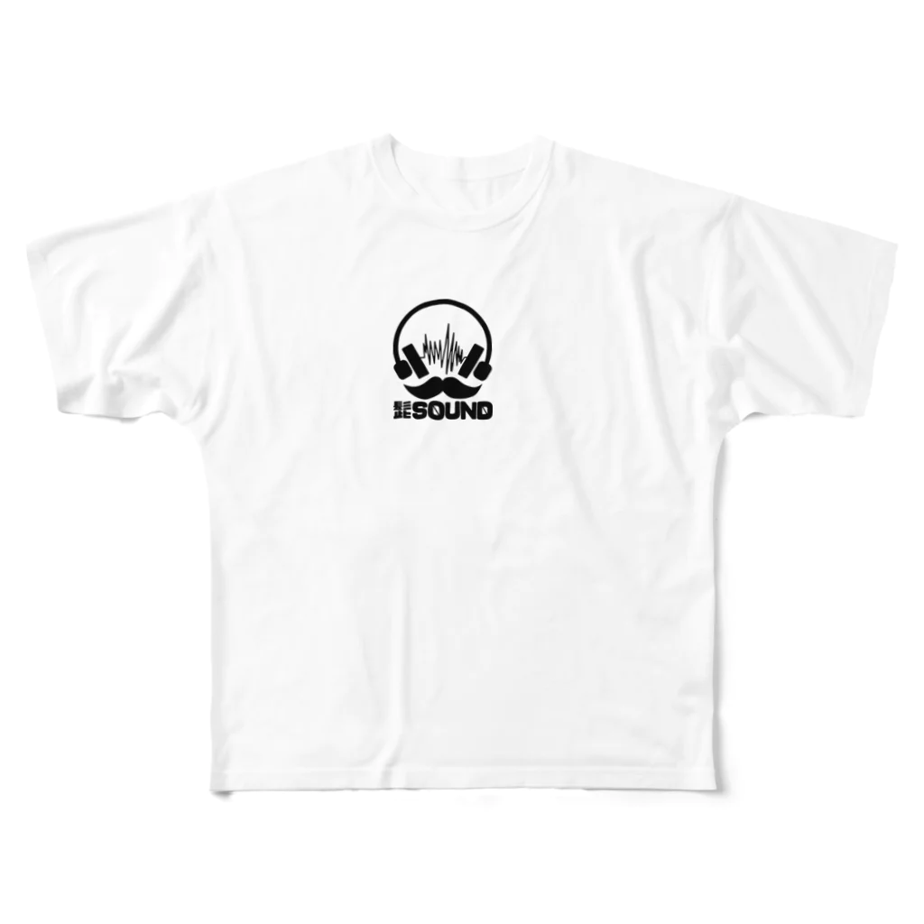 HIGESOUNDの髭サウンドロゴ 黒 フルグラフィックTシャツ