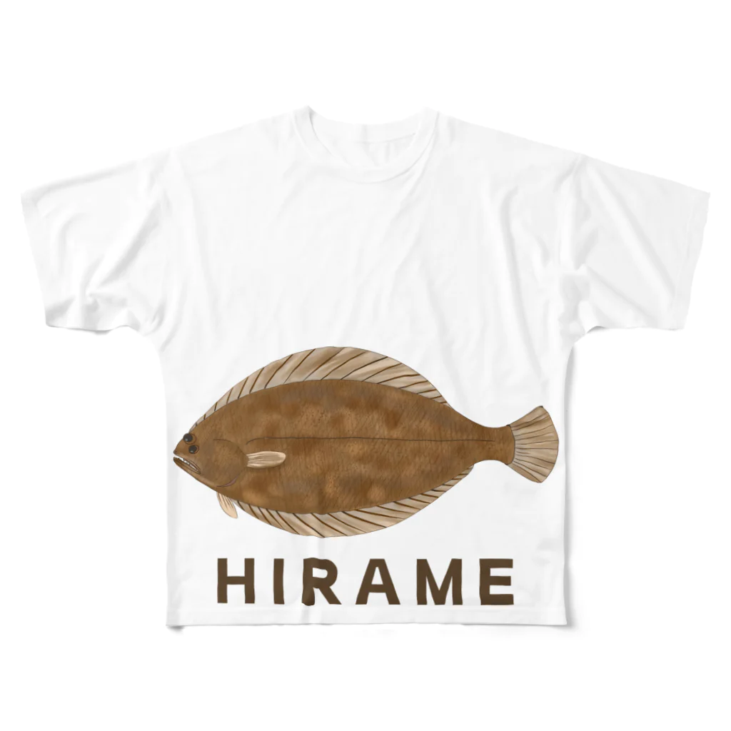 chicodeza by suzuriのHIRAME - ヒラメ釣り好きPR All-Over Print T-Shirt