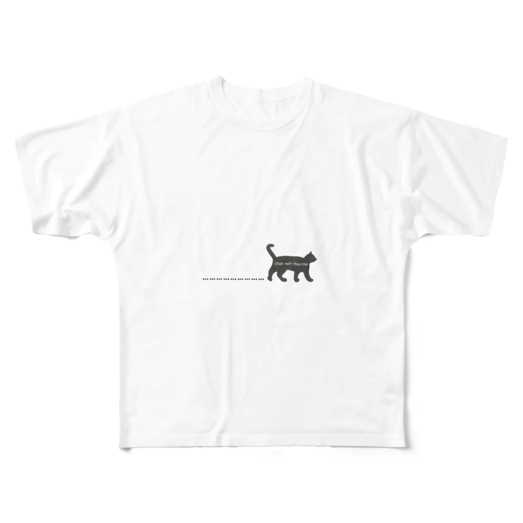 HASHINOHIROMIのChat noir marche  フルグラフィックTシャツ