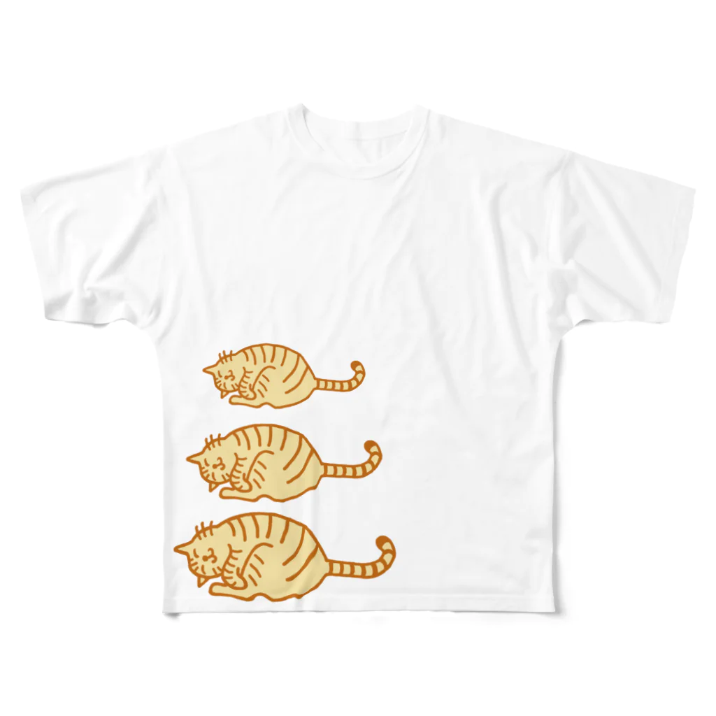 らぴの堂のゴロゴロとらねこ親子 フルグラフィックTシャツ