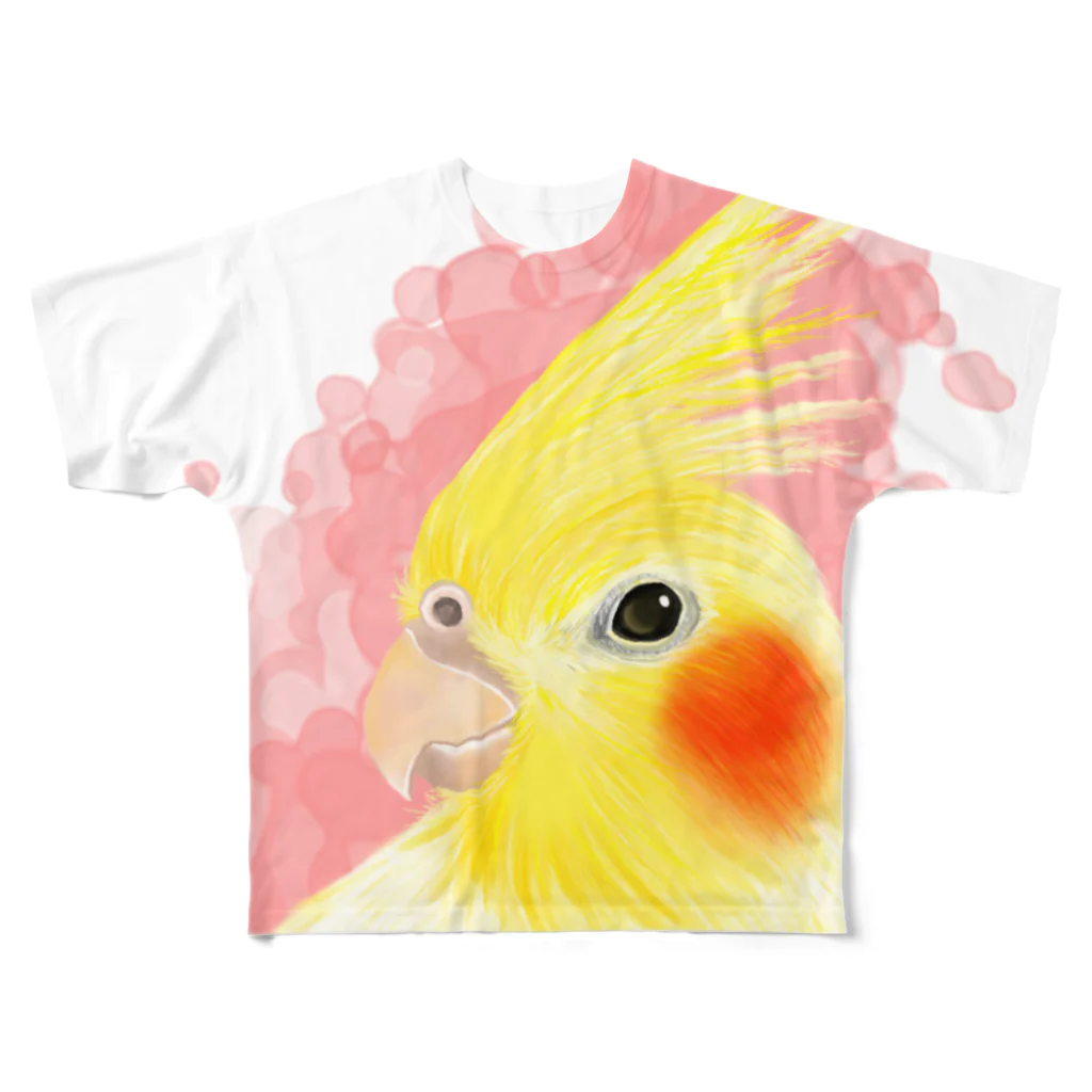 まめるりはことりのほんわかオカメインコ　ルチノー【まめるりはことり】 All-Over Print T-Shirt