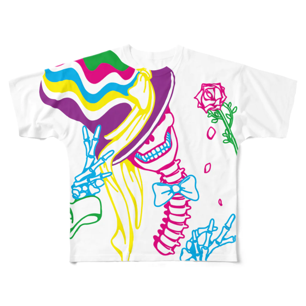 Cɐkeccooのシルクハット★ガイコツ-カラフル All-Over Print T-Shirt