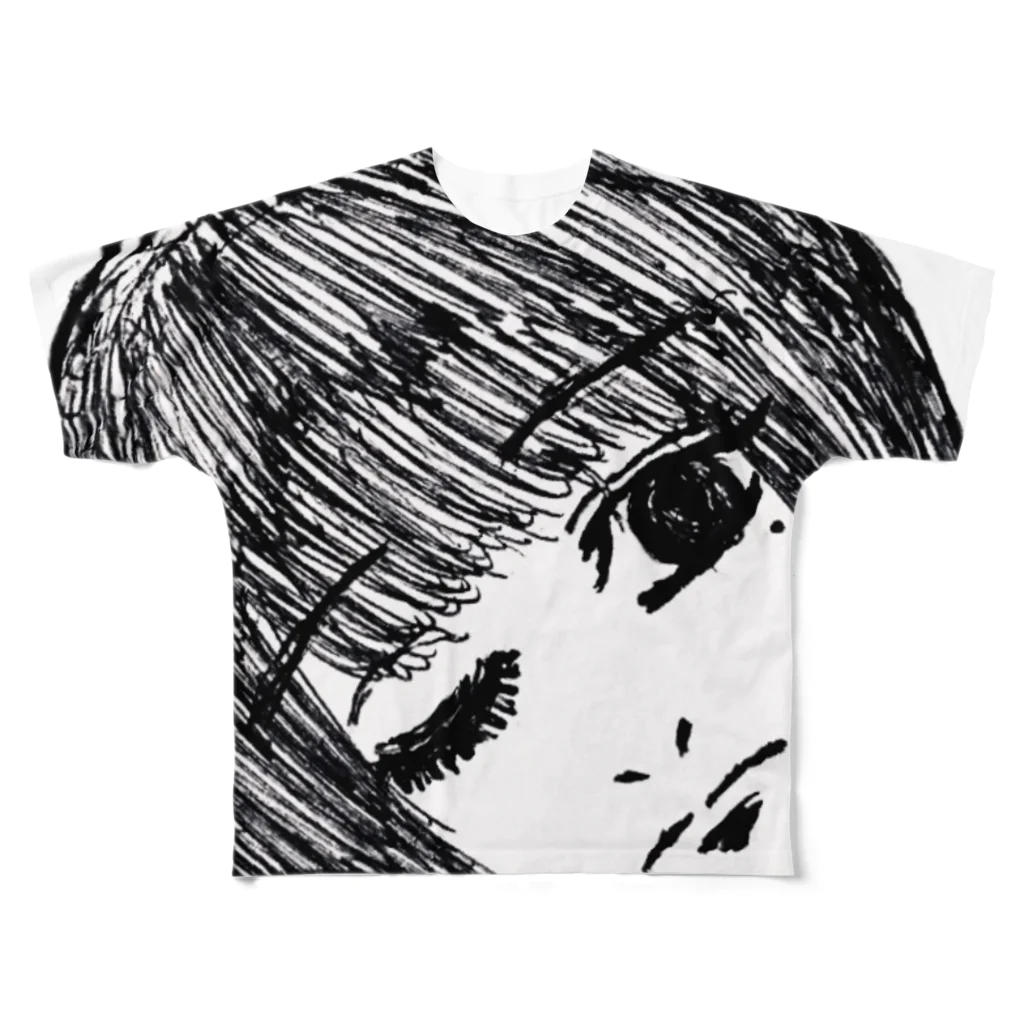 古春一生(Koharu Issey)の傾げる生首ちゃん。 フルグラフィックTシャツ