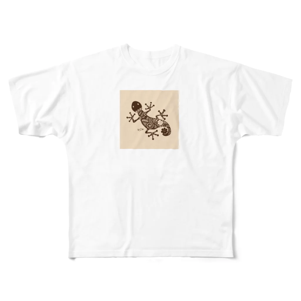 kiwaiwakiのヤモリ(geko) フルグラフィックTシャツ