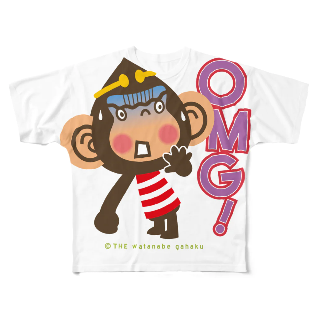 ザ・ワタナバッフルのドングリ頭のチンパンジー”オーマイガッ！OMG!” All-Over Print T-Shirt