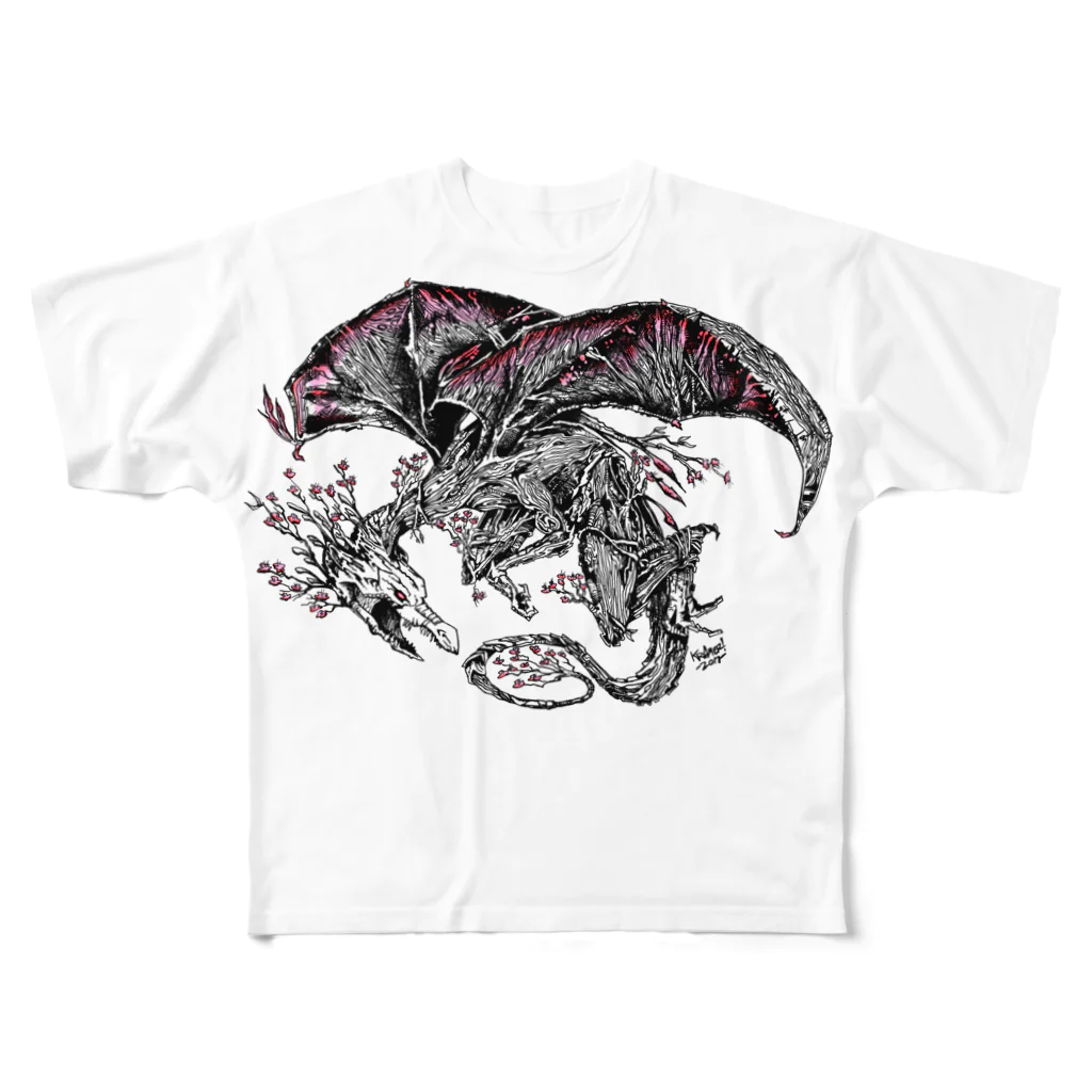 AmericanFantasyFashionのDragon Sakura 桜龍 All-Over Print T-Shirt