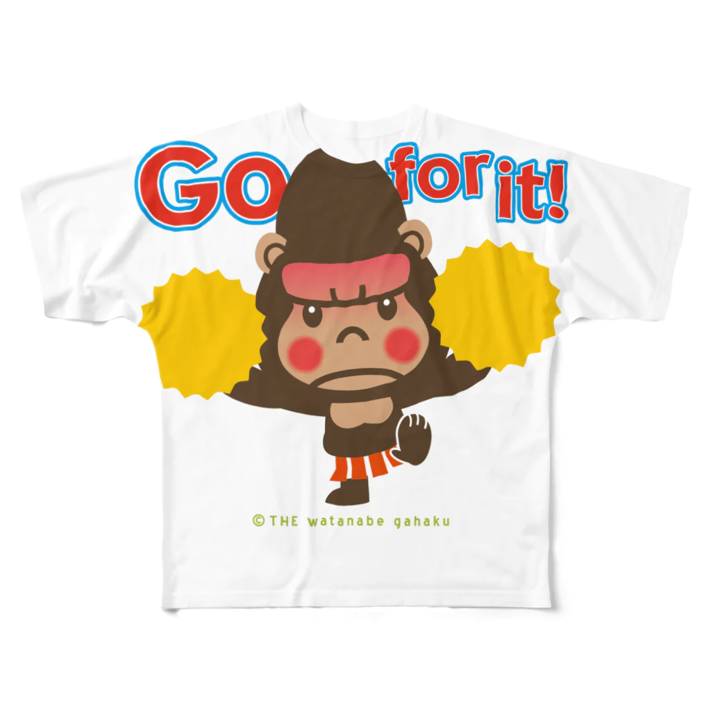 ザ・ワタナバッフルのぽっこりゴリラ"Go for it!：チアリーディング" フルグラフィックTシャツ