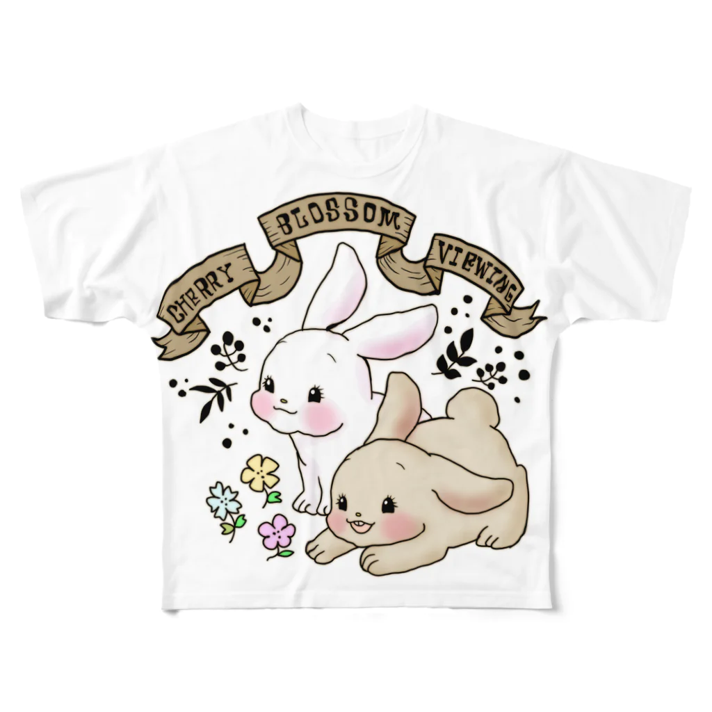 みしゃ@Atelier Robinのレトロアニマル 春待ちうさぎ All-Over Print T-Shirt